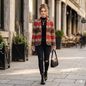 Jones New York Signature Southwestern Fringe Blazer Jacket Women Size 10 Aztec